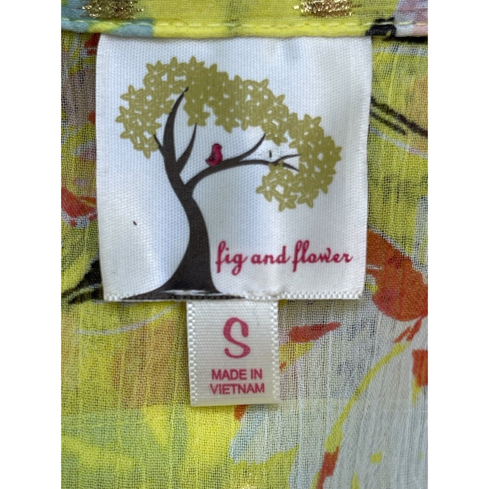 Fig & Flower neon green flowered sheer long sleeve blouse size Small - Picture 5 of 8